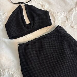 2-Piece SHEIN Black Textured Skirt Set